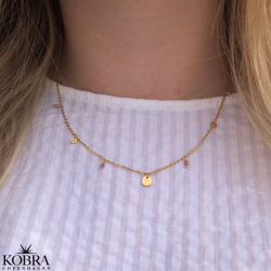 "Katy" 14 karat forgyldt halskde med pink turmaliner og guldplader