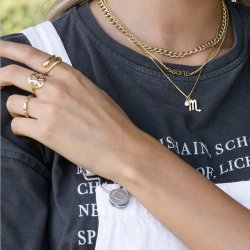 "Hoshi" 18 karat forgyldt Zodiac halskde med lille hvid sten