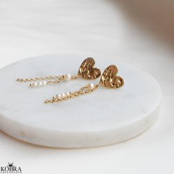 "Riannon" hammered gold heart earrings white freshwater pearls