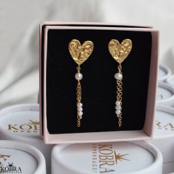 "Riannon" hammered gold heart earrings white freshwater pearls