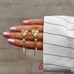 "Riannon" hammered gold heart earrings white freshwater pearls