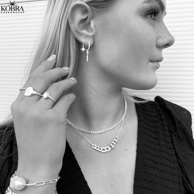 "Pippi" slv "slange" reringe med hvide sten