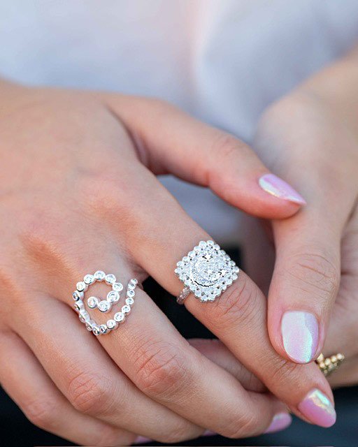 "Moondust" silver ring with moons and stars