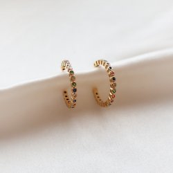 "Hawaii" 18k forgyldte creolere med farvet sten (medium)