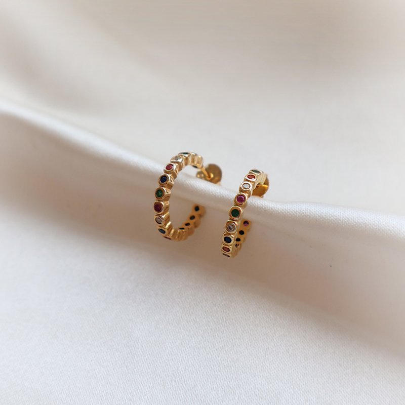 "Hawaii" 18k forgyldte creolere med farvet sten (small)