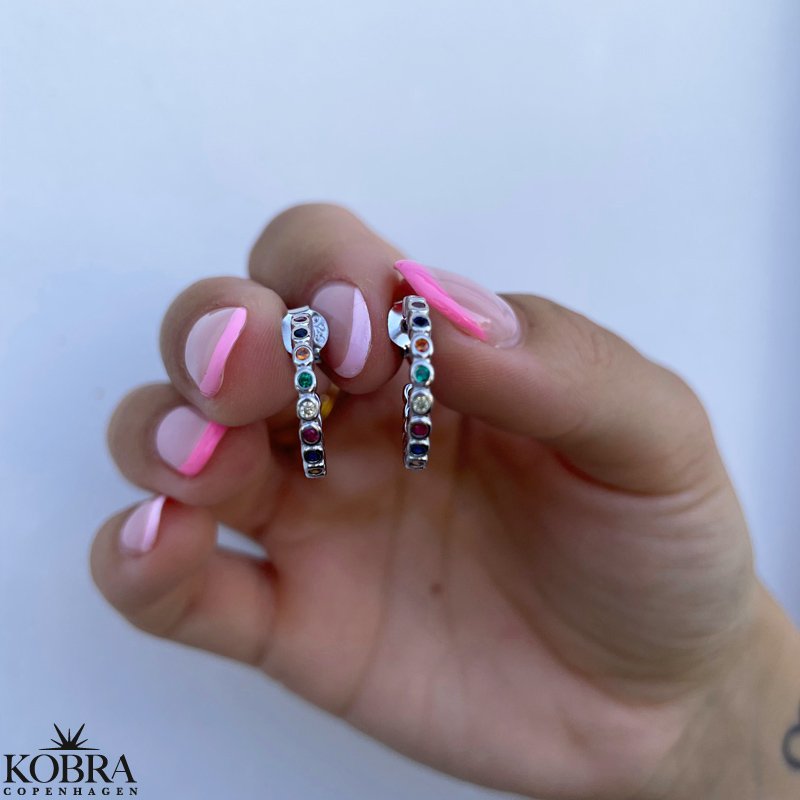 "Hawaii" small silver hoops with colored stones