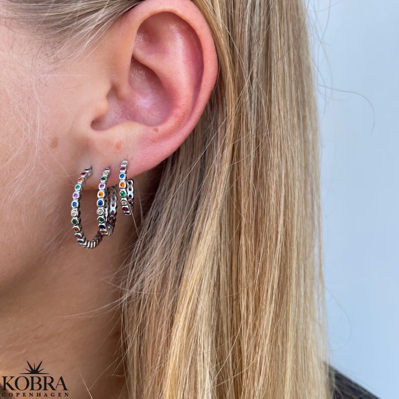 "Hawaii" small silver hoops with colored stones