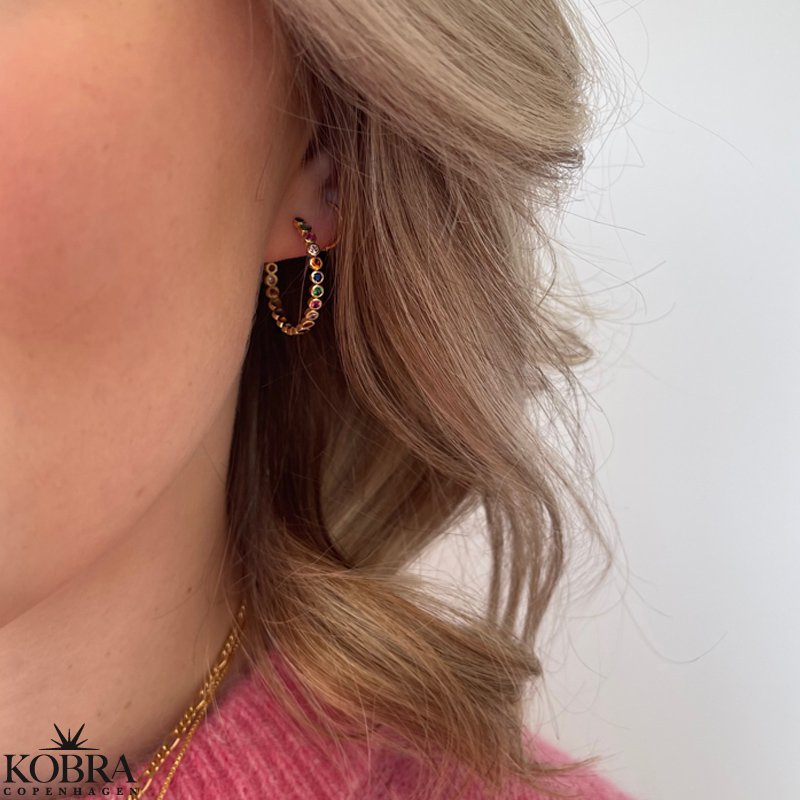 "Hawaii" 18 karat guldpläterade kreoler med färgad sten (large)