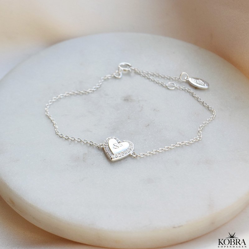 "Heart Glow" hjerte armbnd i slv inklusiv gravering