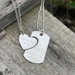 "You and Me" Dogtag i slv med slv hjerte inklusiv gravering
