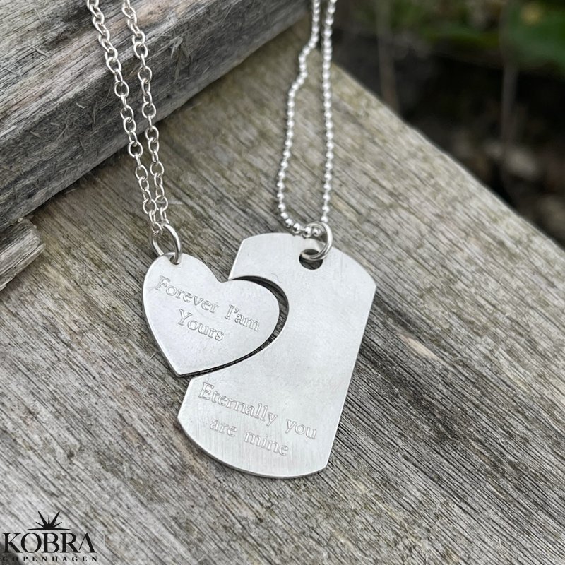 "You and Me" Dogtag i slv med slv hjerte inklusiv gravering