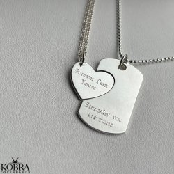 "You and Me" Dogtag i slv med slv hjerte inklusiv gravering