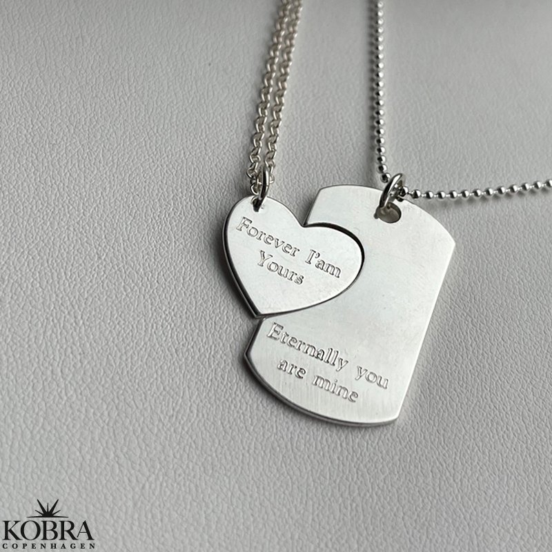 "You and Me" Dogtag i slv med slv hjerte inklusiv gravering