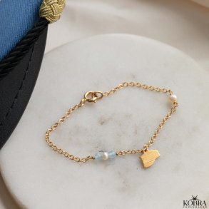 Studenter armbnd i guld med hue-vedhng og bl perler