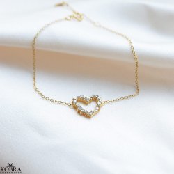 "Mikami" hjerte armbnd  18k Forgyldt sterling Slv med hvide Zirkonia