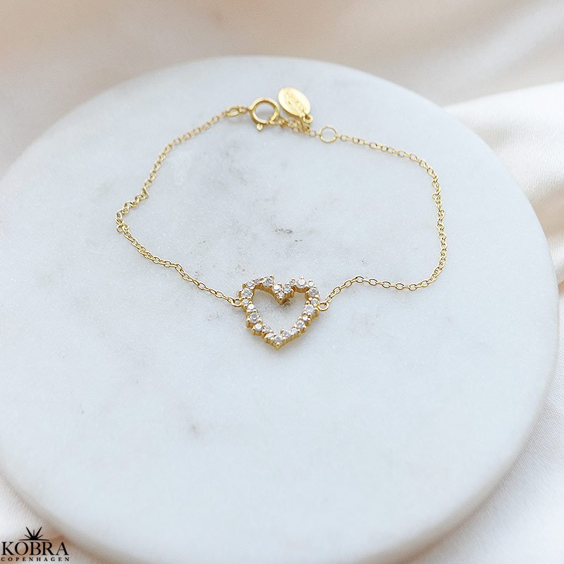 "Mikami" hjerte armbnd  18k Forgyldt sterling Slv med hvide Zirkonia