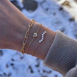 "Liva" guld armbnd med lille hjerte inklusiv din gravering