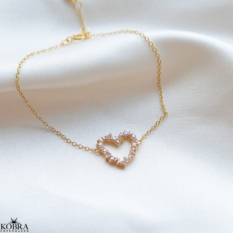 "Mikami" hjerte armbnd  18k Forgyldt sterling slv med lyserde Zirkonia