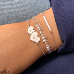 "Mila" silver bracelet with silver hearts and your personal engraving