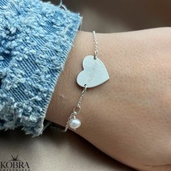 "Bella" slv hjerte armbnd med perle