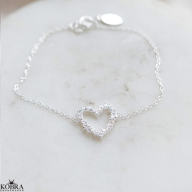 "Mikami" Hjerte Armbnd  sterling slv med hvide Zirkonia