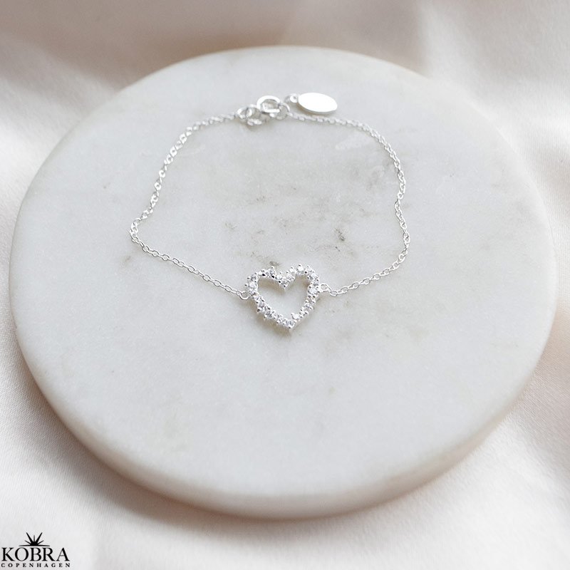 "Mikami" Hjerte Armbnd  sterling slv med hvide Zirkonia