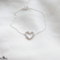 "Mikami" Hjerte Armbnd  sterling slv med hvide Zirkonia