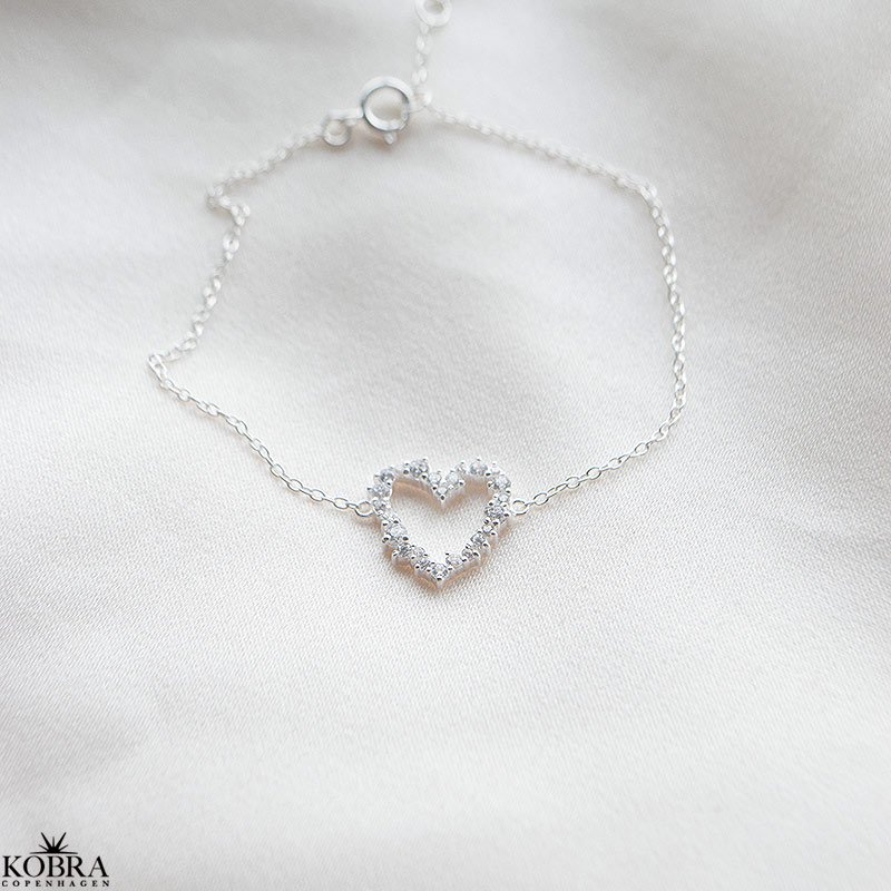 "Mikami" Hjerte Armbnd  sterling slv med hvide Zirkonia