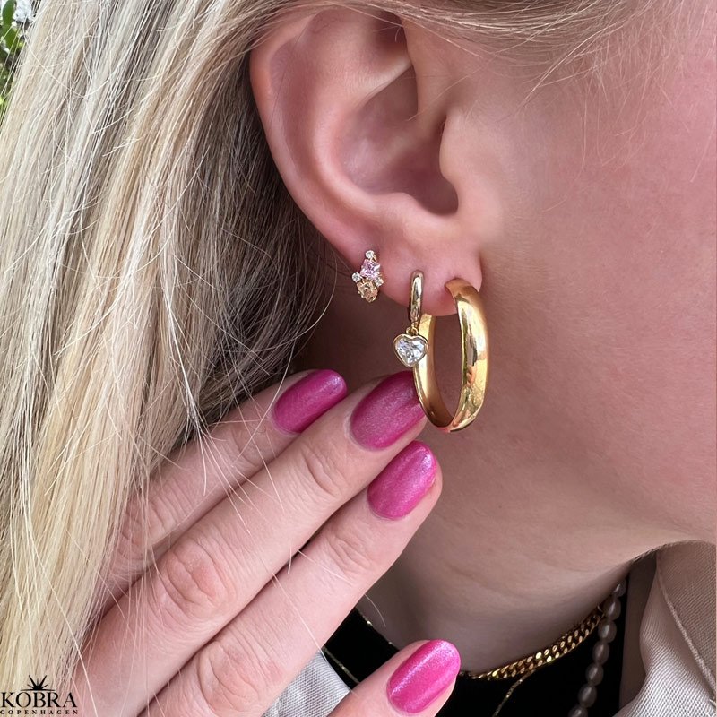 "Junie" heart hoops in gold with white stones