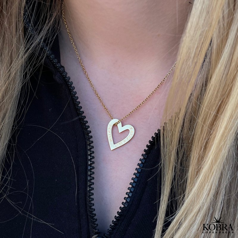 Love Heart, hjerte halskde i guld, inklusiv gravering