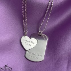 "You and me" Dogtag i slv med slv hjerte inklusiv gravering