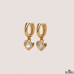 "Junie" heart hoops in gold with white stones