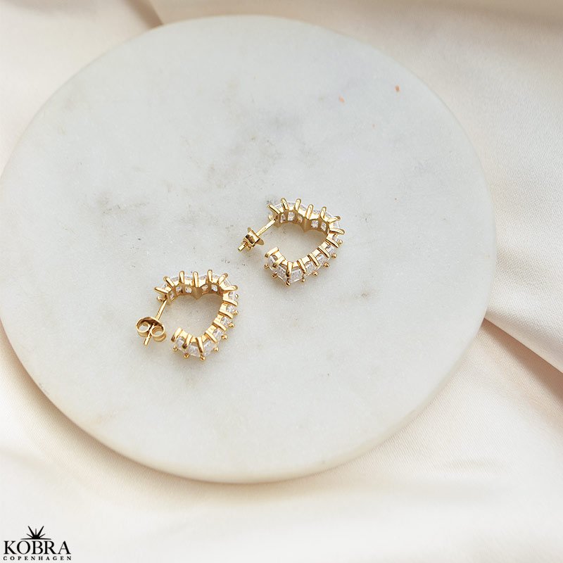 "Krystal" 18 karat forgyldte sm hjerte hoops