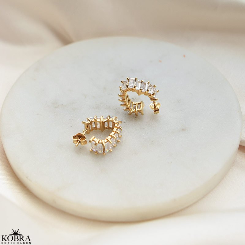 "Krystal" 18 karat forgyldte sm hjerte hoops