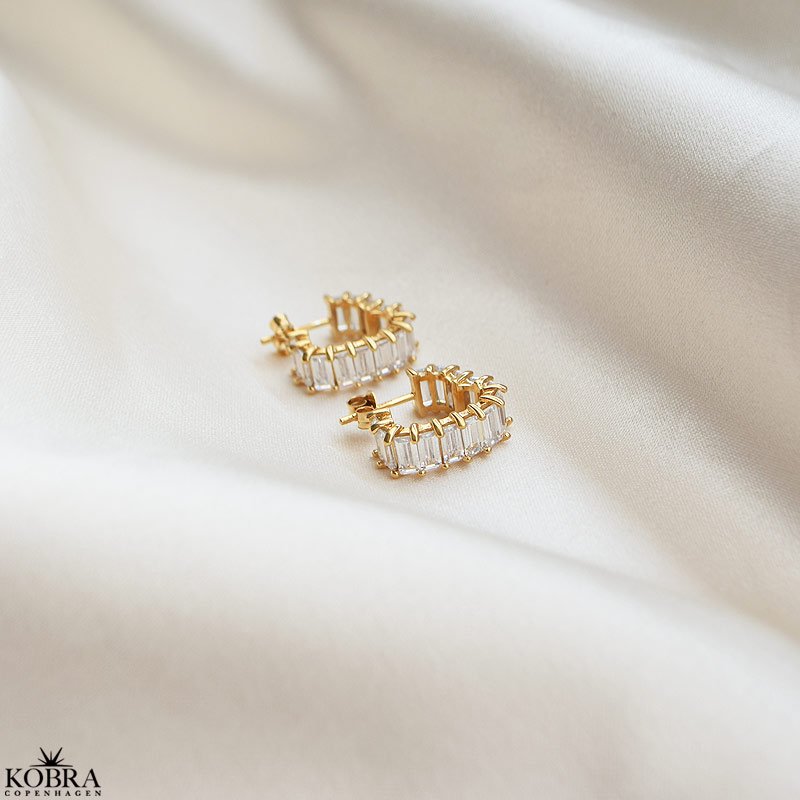 "Krystal" 18 karat forgyldte sm hjerte hoops