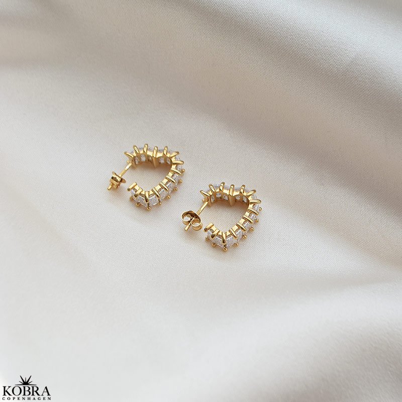 "Krystal" 18 karat forgyldte sm hjerte hoops