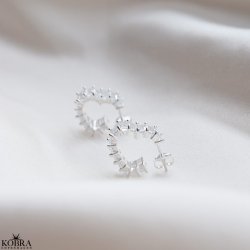 "Krystal" eksklusive sm hjerte hoops i slv med "krystaller"