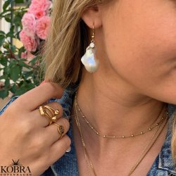 "Maggie" store ferskvandsperler øreringe med birthstone 18 karat forgyldte