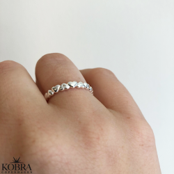 "Kaitlyn" silver ring with small hearts and a white stone