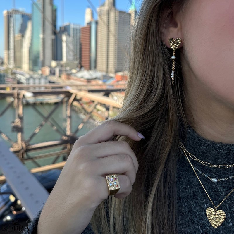 "Miami" chunky guld signet ring med farvet sten