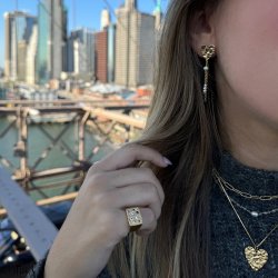 "Riannon" hammered gold heart earrings white freshwater pearls