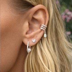 "Alberte" silver hoop earrings with freshwater pearls and antique finish