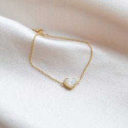 "Viola" 18 karat gullbelagt hjertearmb�nd med perlemor