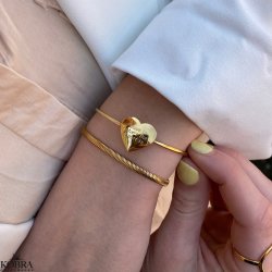 "Paris" 18 karat forgyldt armbnd med stort hjerte inklusiv din gravering