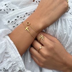 "Trust" Konfirmations smykke, guld armbnd med guld kors og personlig gravering