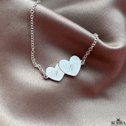 "Mila" silver bracelet with silver hearts and your personal engraving