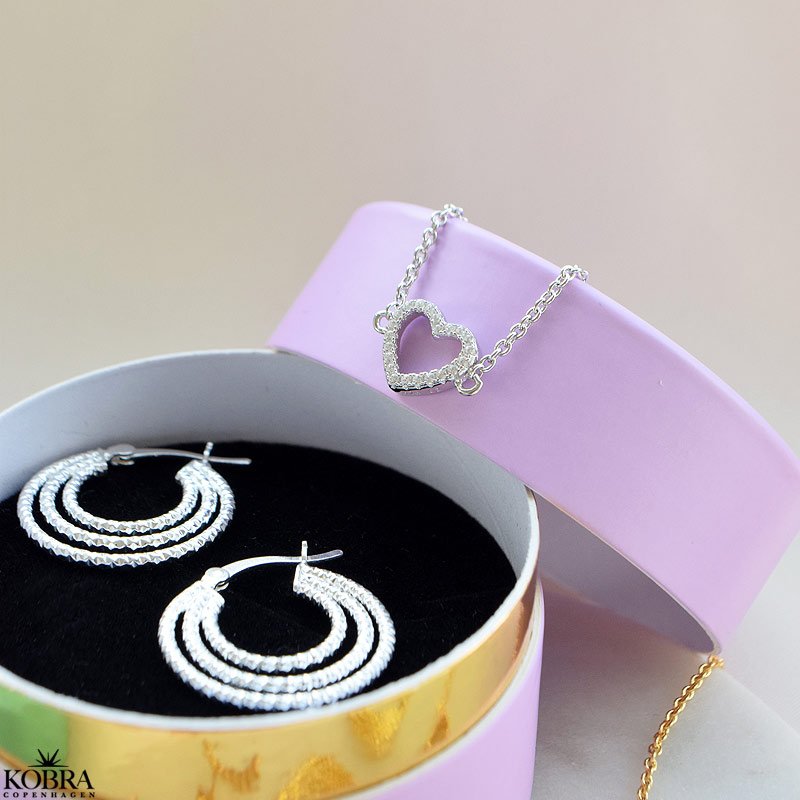 "Isolde" heart bracelet with stones in sterling silver