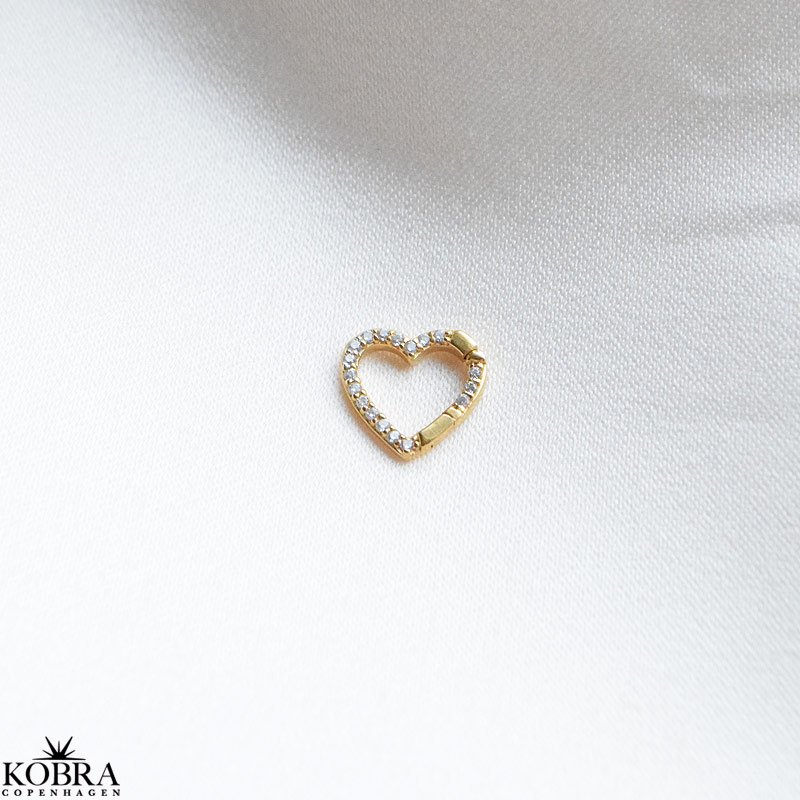 "Open My Heart" charm in gold with white stones