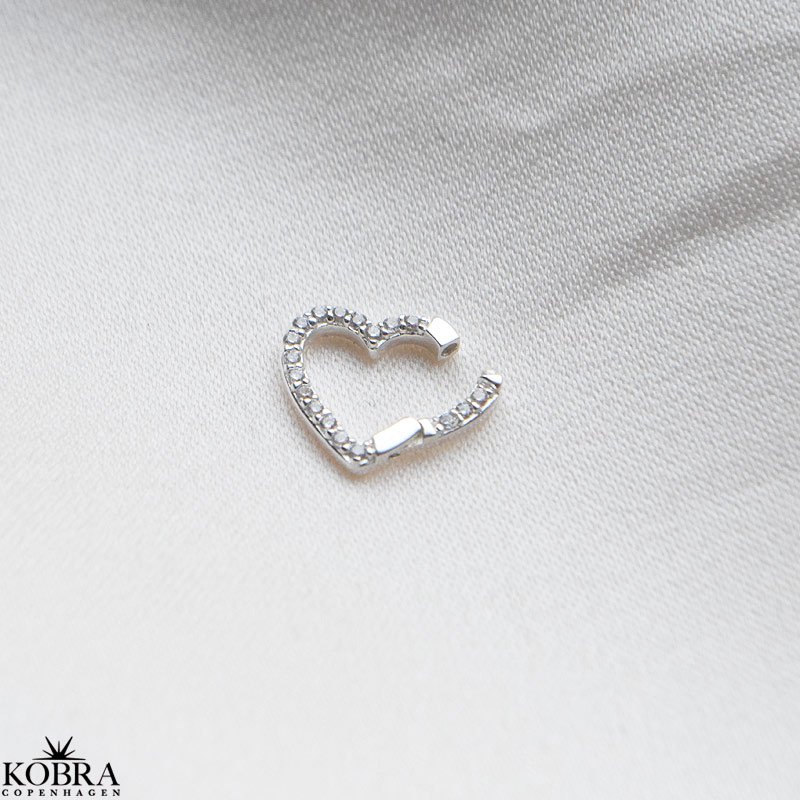 "Open My Heart" charm in silver with white stones