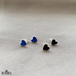 "Valentina" - smukke sm slv hjerte reringe med emalje i sort eller bl